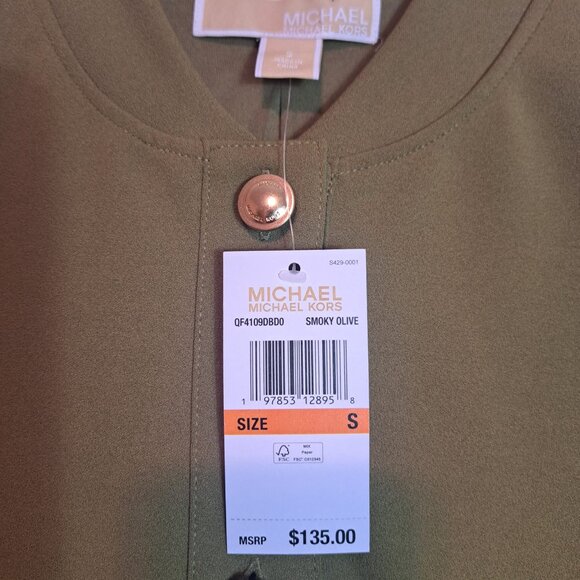 MICHAEL KORS Bomber Jacket Womens Size S Green Long Sleeve Lightweight NWT $135 - Picture 7 of 8